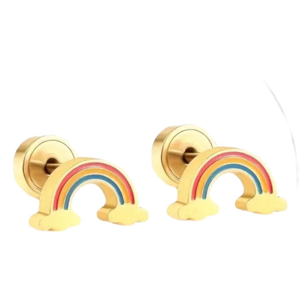 Gold Stainless Steel Rainbow Earrings